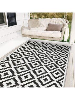 Waterproof Outdoor Rug 5x8 ft, Plastic Reversible Rug, Modern Area Rug, Large